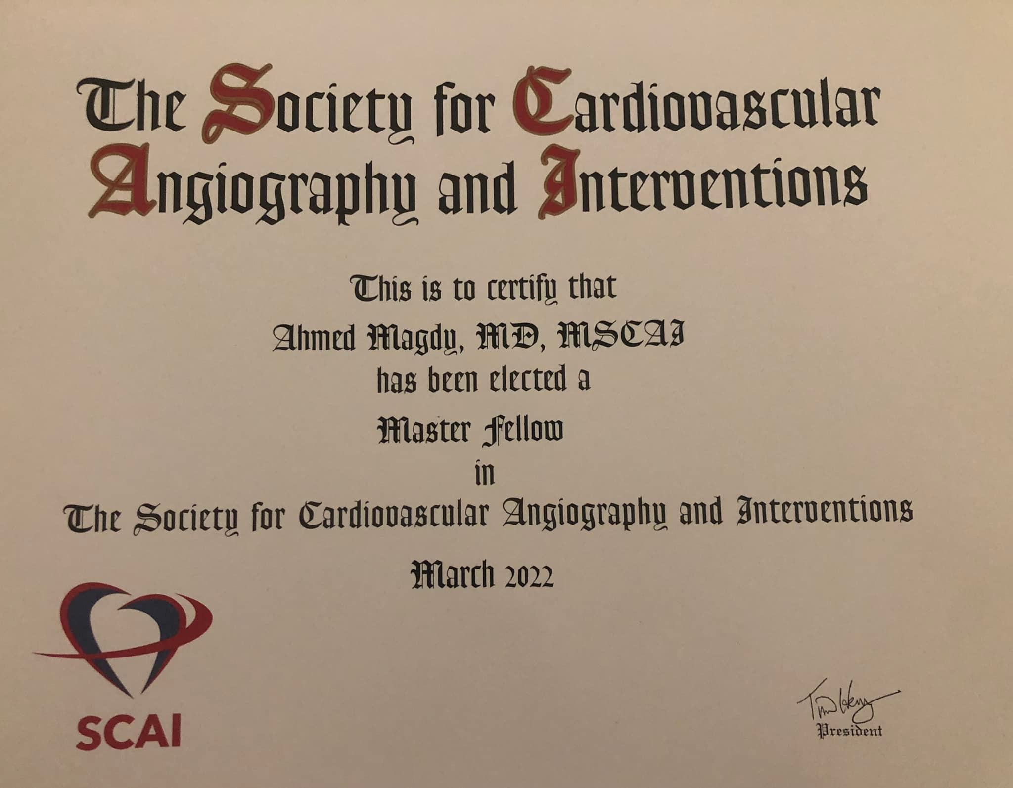 Master of SCAI certificate — March 2022